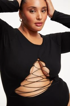 GOOD AMERICAN Bodysuits GOOD TOUCH LACE UP BODYSUIT | BLACK001