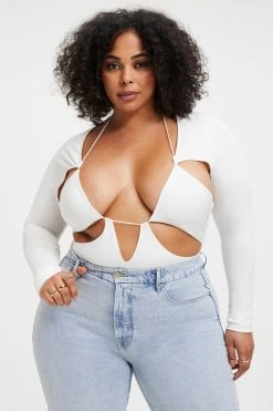 GOOD AMERICAN GOOD TOUCH CUT EXTREME BODYSUIT | IVORY001