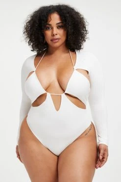 GOOD AMERICAN GOOD TOUCH CUT EXTREME BODYSUIT | IVORY001