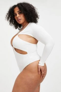 GOOD AMERICAN GOOD TOUCH CUT EXTREME BODYSUIT | IVORY001