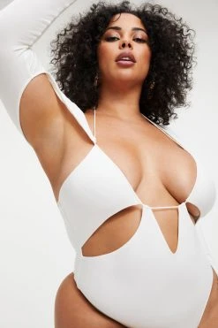 GOOD AMERICAN GOOD TOUCH CUT EXTREME BODYSUIT | IVORY001