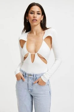 GOOD AMERICAN GOOD TOUCH CUT EXTREME BODYSUIT | IVORY001