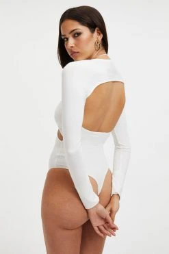 GOOD AMERICAN GOOD TOUCH CUT EXTREME BODYSUIT | IVORY001