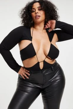 GOOD AMERICAN GOOD TOUCH CUT EXTREME BODYSUIT | BLACK001