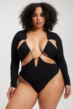 GOOD AMERICAN GOOD TOUCH CUT EXTREME BODYSUIT | BLACK001