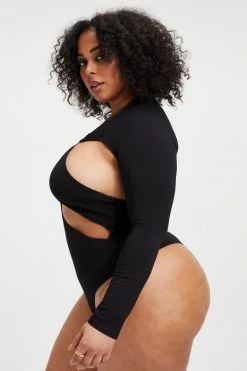 GOOD AMERICAN GOOD TOUCH CUT EXTREME BODYSUIT | BLACK001
