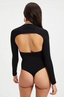GOOD AMERICAN GOOD TOUCH CUT EXTREME BODYSUIT | BLACK001