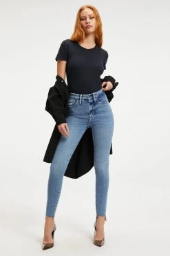 GOOD AMERICAN RIB FITTED TEE BODYSUIT | BLACK001