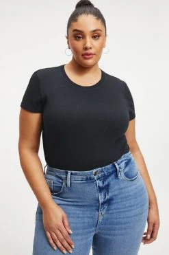 GOOD AMERICAN RIB FITTED TEE BODYSUIT | BLACK001