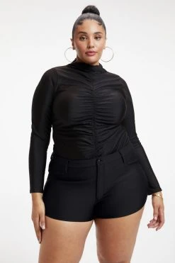 GOOD AMERICAN Bodysuits COMPRESSION RUCHED BODYSUIT | BLACK001
