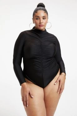 GOOD AMERICAN Bodysuits COMPRESSION RUCHED BODYSUIT | BLACK001