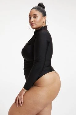 GOOD AMERICAN Bodysuits COMPRESSION RUCHED BODYSUIT | BLACK001
