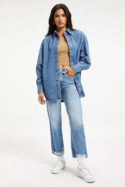 GOOD AMERICAN Sustainable Denim BOYFRIEND DENIM SHIRT | INDIGO173