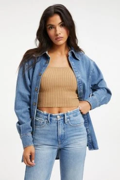 GOOD AMERICAN Sustainable Denim BOYFRIEND DENIM SHIRT | INDIGO173