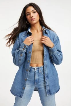 GOOD AMERICAN Sustainable Denim BOYFRIEND DENIM SHIRT | INDIGO173