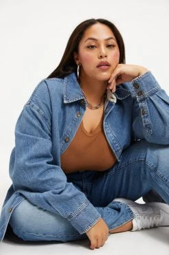 GOOD AMERICAN Sustainable Denim BOYFRIEND DENIM SHIRT | INDIGO173