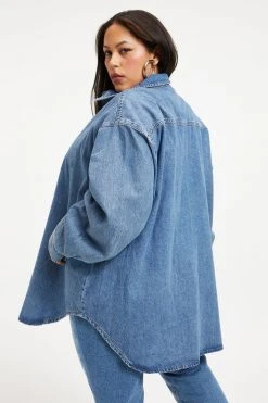 GOOD AMERICAN Sustainable Denim BOYFRIEND DENIM SHIRT | INDIGO173