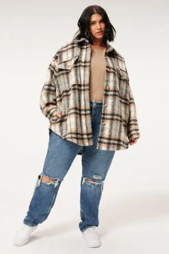 GOOD AMERICAN NEUTRAL PLAID SHACKET | NEUTRAL PLAID001 Jackets