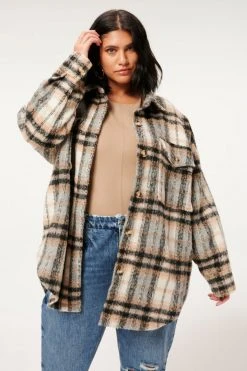 GOOD AMERICAN NEUTRAL PLAID SHACKET | NEUTRAL PLAID001 Jackets