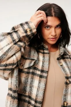 GOOD AMERICAN NEUTRAL PLAID SHACKET | NEUTRAL PLAID001 Jackets