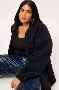 GOOD AMERICAN Jackets SHERPA SHACKET | MIDNIGHT001