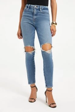 GOOD AMERICAN High Waisted GOOD CURVE SKINNY CROP | BLUE800