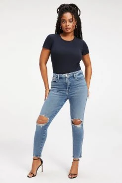 GOOD AMERICAN High Waisted GOOD CURVE SKINNY CROP | BLUE800