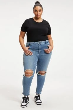 GOOD AMERICAN High Waisted GOOD CURVE SKINNY CROP | BLUE800