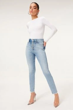 GA-SALE GOOD CURVE SKINNY EXPOSED BUTTONS | BLUE861 High Waisted