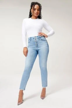 GA-SALE GOOD CURVE SKINNY EXPOSED BUTTONS | BLUE861 High Waisted
