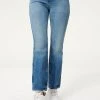GOOD AMERICAN High Waisted GOOD CURVE STRAIGHT NATURAL FRAY HEM | BLUE858