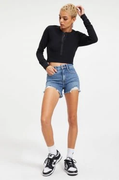 GOOD AMERICAN High Waisted CUT OFF SHORT | INDIGO048