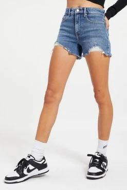 GOOD AMERICAN High Waisted CUT OFF SHORT | INDIGO048