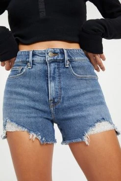 GOOD AMERICAN High Waisted CUT OFF SHORT | INDIGO048