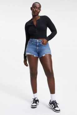 GOOD AMERICAN High Waisted CUT OFF SHORT | INDIGO048