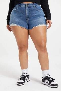 GOOD AMERICAN High Waisted CUT OFF SHORT | INDIGO048