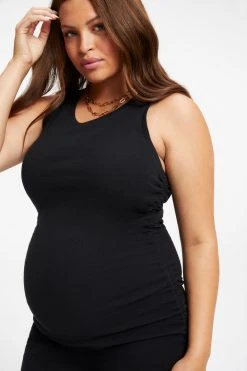 GOOD AMERICAN MATERNITY RUCHED TANK MINI DRESS | BLACK001