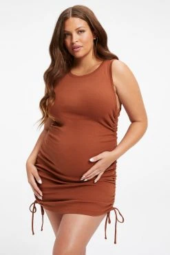 GOOD AMERICAN MATERNITY RUCHED TANK MINI DRESS | TORTOISE SHELL001 Dresses