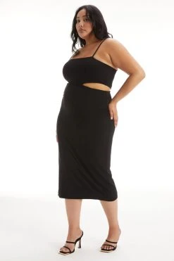 GOOD AMERICAN Dresses CUT OUT MIDI DRESS | BLACK001