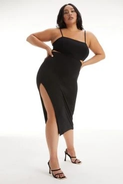 GOOD AMERICAN Dresses CUT OUT MIDI DRESS | BLACK001