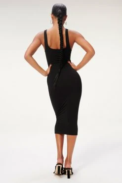 GOOD AMERICAN SCOOP NECK MIDI DRESS | BLACK001 Dresses