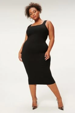 GOOD AMERICAN SCOOP NECK MIDI DRESS | BLACK001 Dresses
