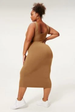 GA-SALE Dresses SCOOP NECK MIDI DRESS | SEPIA001