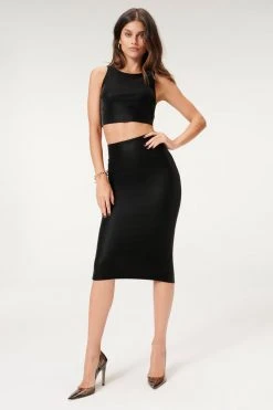 GA-SALE BETTER THAN LEATHER MIDI SKIRT | BLACK001