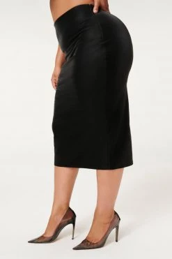 GA-SALE BETTER THAN LEATHER MIDI SKIRT | BLACK001