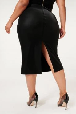 GA-SALE BETTER THAN LEATHER MIDI SKIRT | BLACK001
