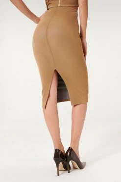 GA-SALE BETTER THAN LEATHER MIDI SKIRT | WARM CARAMEL003