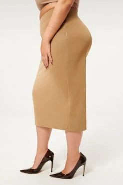 GA-SALE BETTER THAN LEATHER MIDI SKIRT | WARM CARAMEL003