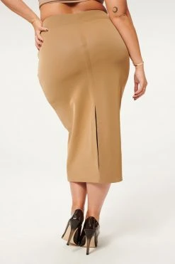 GA-SALE BETTER THAN LEATHER MIDI SKIRT | WARM CARAMEL003