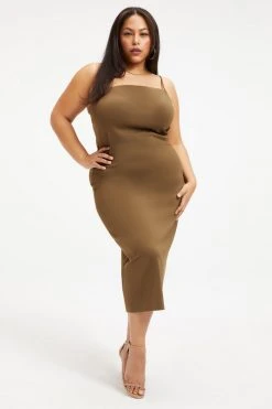 GOOD AMERICAN SCUBA SPAGHETTI MIDI DRESS | FOG001 Dresses